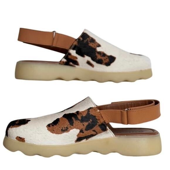 NEW AEROSOLES Wreeland Pony Hair Slingback Mule Womens 10 White Brown Wave Sole - Picture 2 of 10